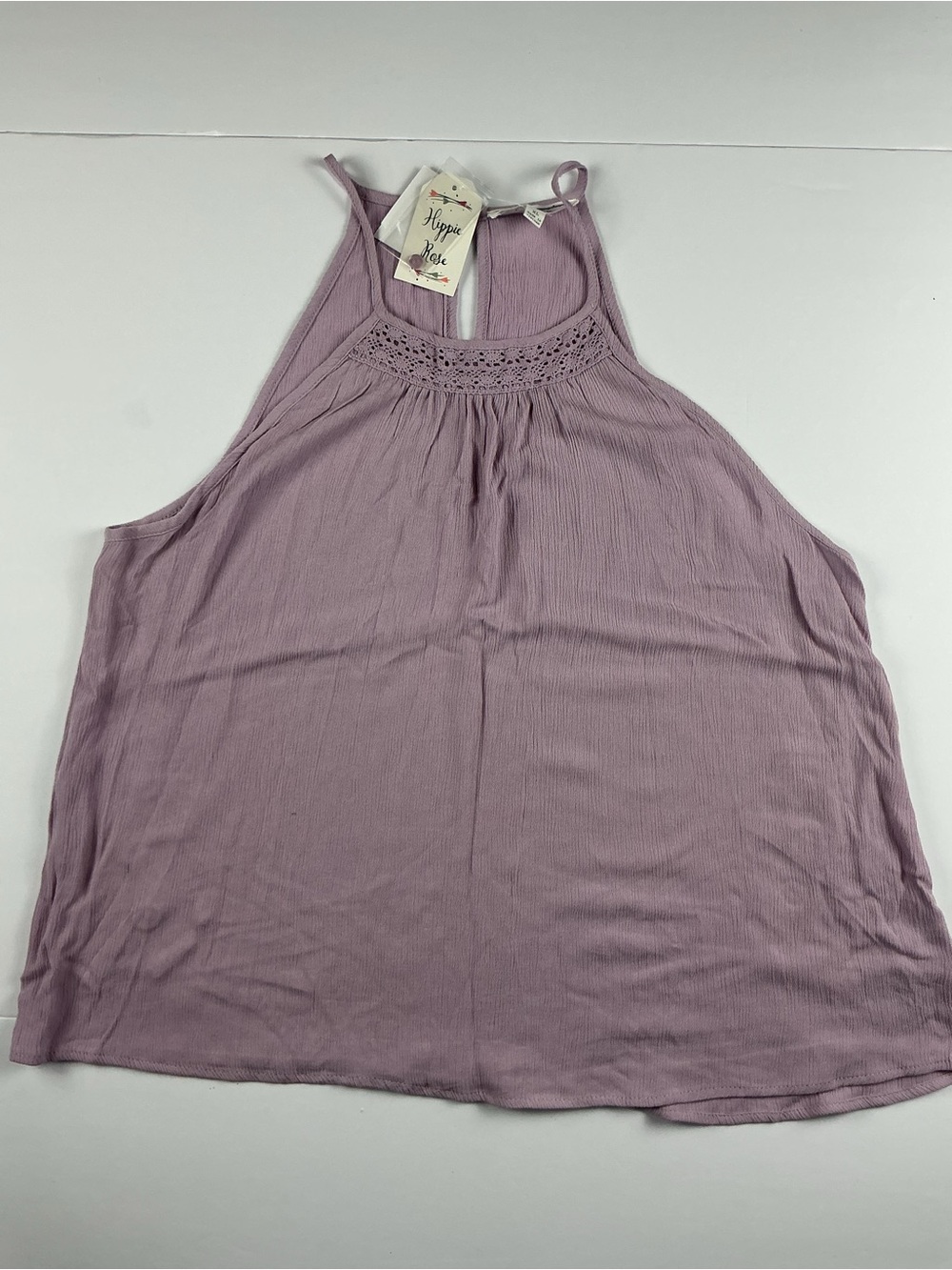 Hippie Rose Lavender Crochet Yoke Tank Top